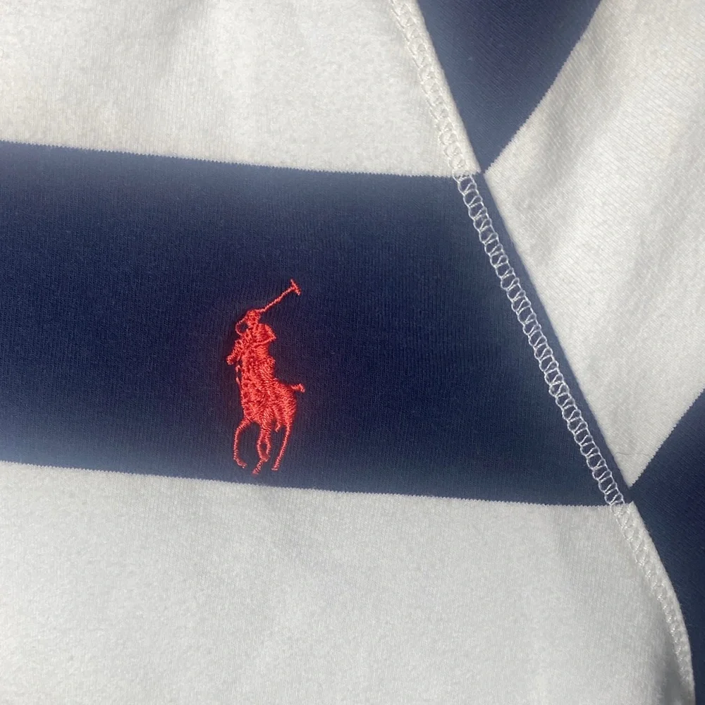 Ralph Lauren Kids Navy & White Striped Zip-Up Hoodie with Pink Horse Polo Logo